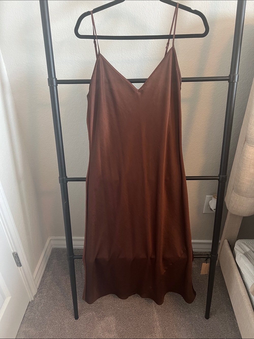 Wilfred Brown Satin Midi Slip Dress